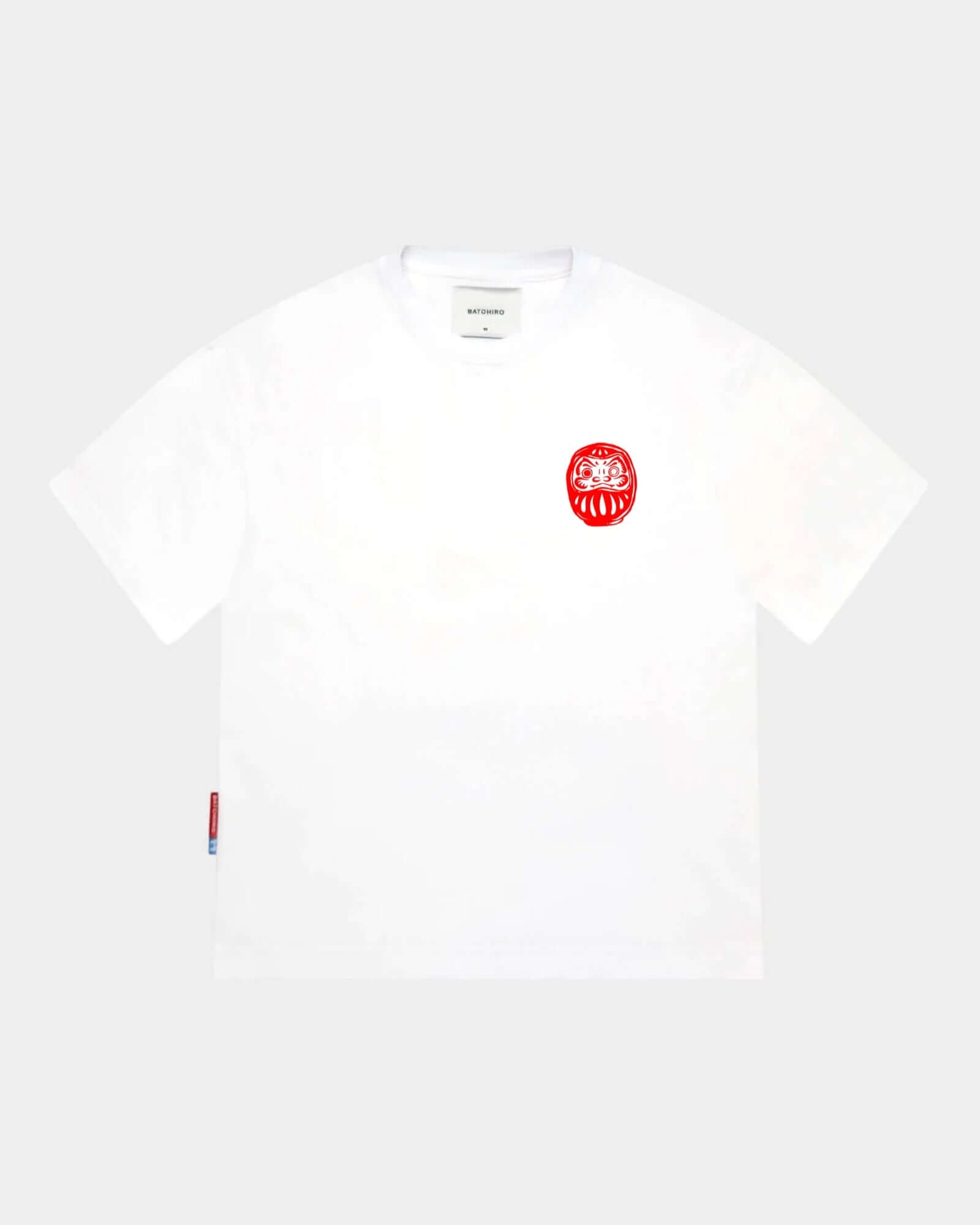 Daruma - White Cropped Oversized Tee with red embroidery on the front.
