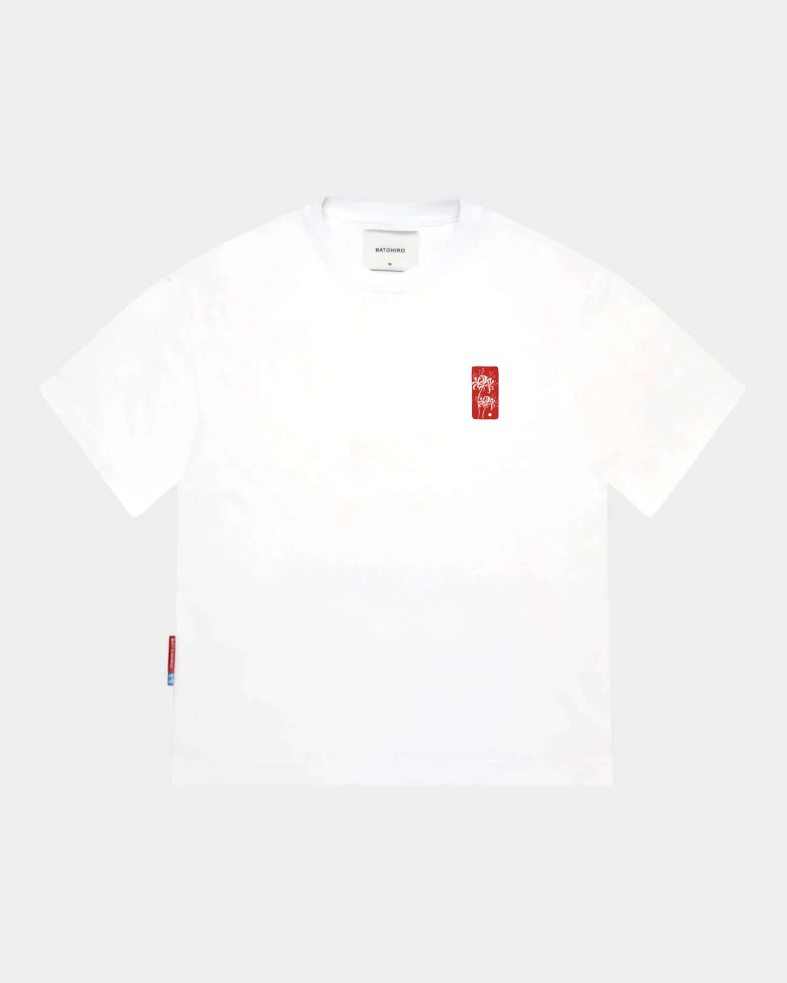 Spider Lily - White Cropped Oversized Tee, cropped oversized white t-shirt with embroidered design.