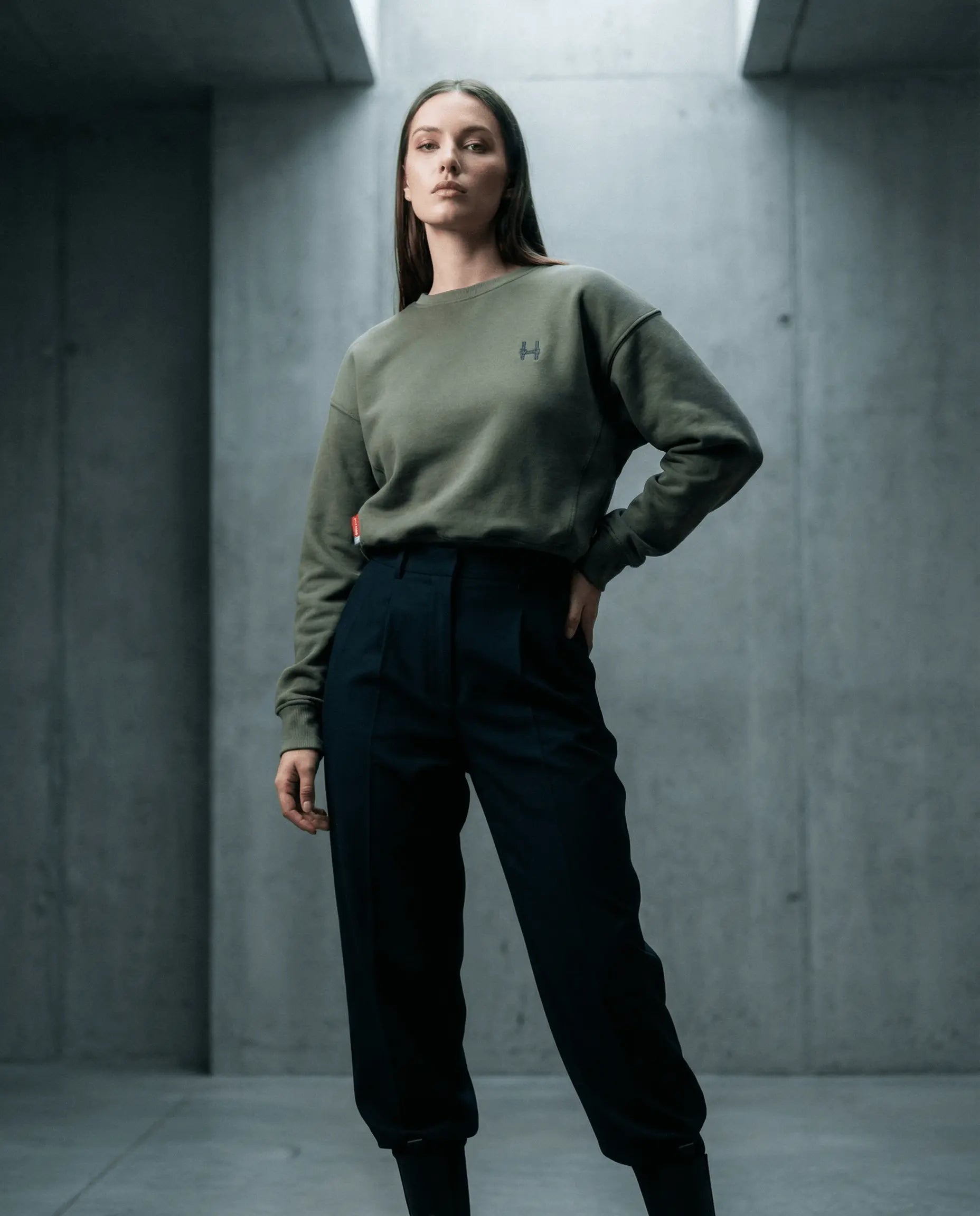 Cropped Mikina 343 - Crewneck Green Batohiro